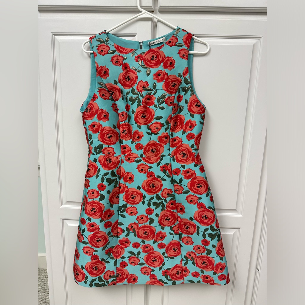 Alice+Olivia Light Aqua Multicolor Floral Dress